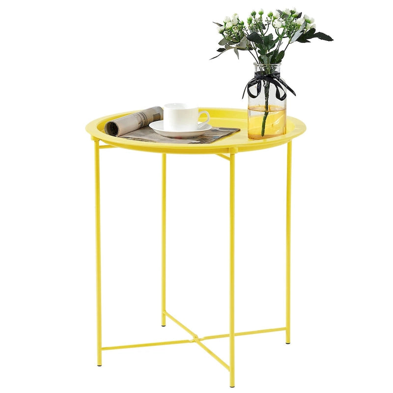 Table d'appoint/de chevet VECELO, ronde et pliante, en métal antirouille et imperméable, pour salon, chambre ou table de nuit.-15