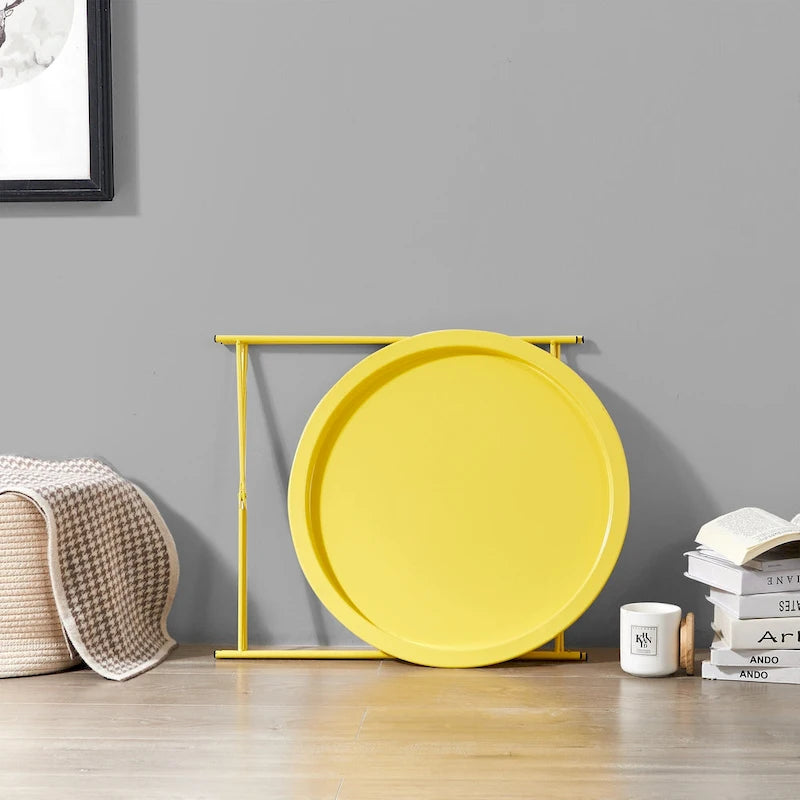 Table d'appoint/de chevet VECELO, ronde et pliante, en métal antirouille et imperméable, pour salon, chambre ou table de nuit.-19