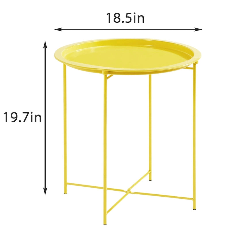 Table d'appoint/de chevet VECELO, ronde et pliante, en métal antirouille et imperméable, pour salon, chambre ou table de nuit.-21