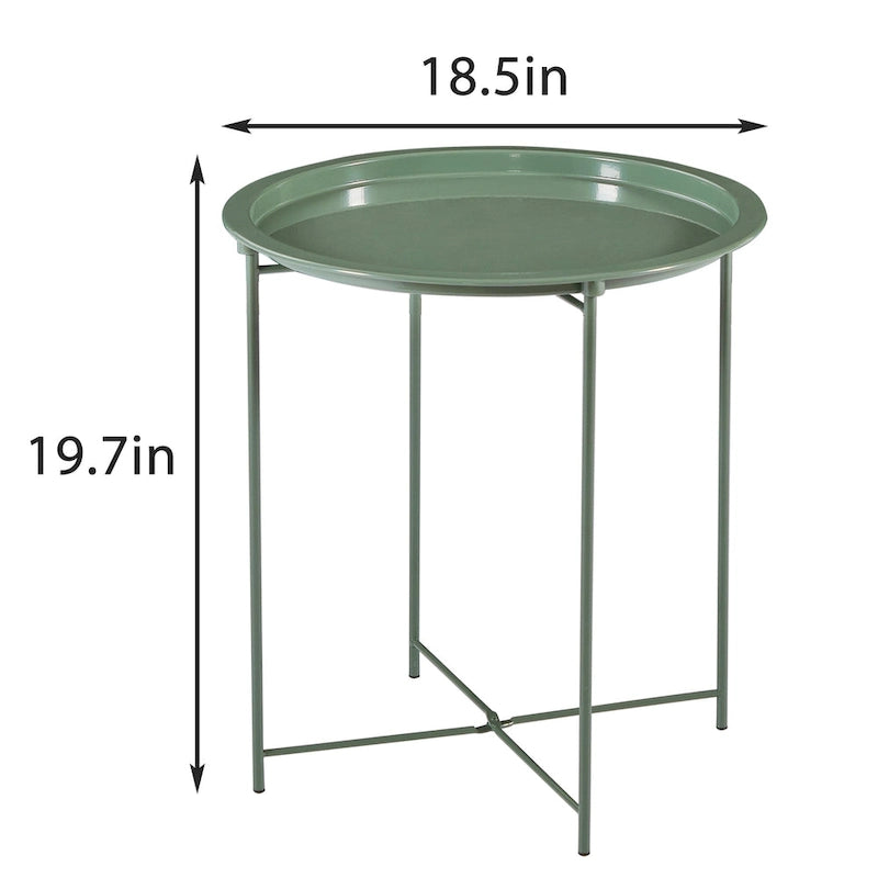 Table d'appoint/de chevet VECELO, ronde et pliante, en métal antirouille et imperméable, pour salon, chambre ou table de nuit.-24