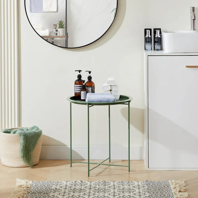 Table d'appoint/de chevet VECELO, ronde et pliante, en métal antirouille et imperméable, pour salon, chambre ou table de nuit.-27