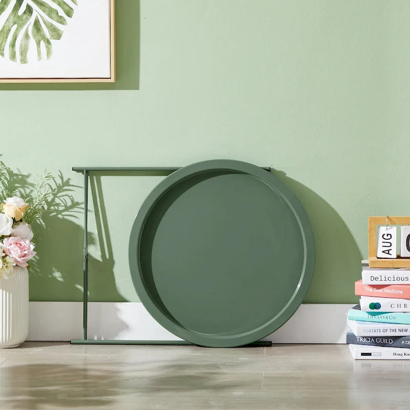 Table d'appoint/de chevet VECELO, ronde et pliante, en métal antirouille et imperméable, pour salon, chambre ou table de nuit.-29