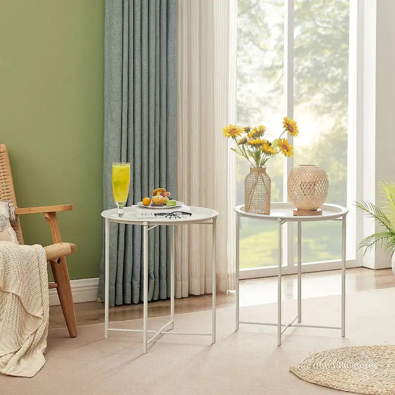 Table d'appoint/de chevet VECELO, ronde et pliante, en métal antirouille et imperméable, pour salon, chambre ou table de nuit.-33