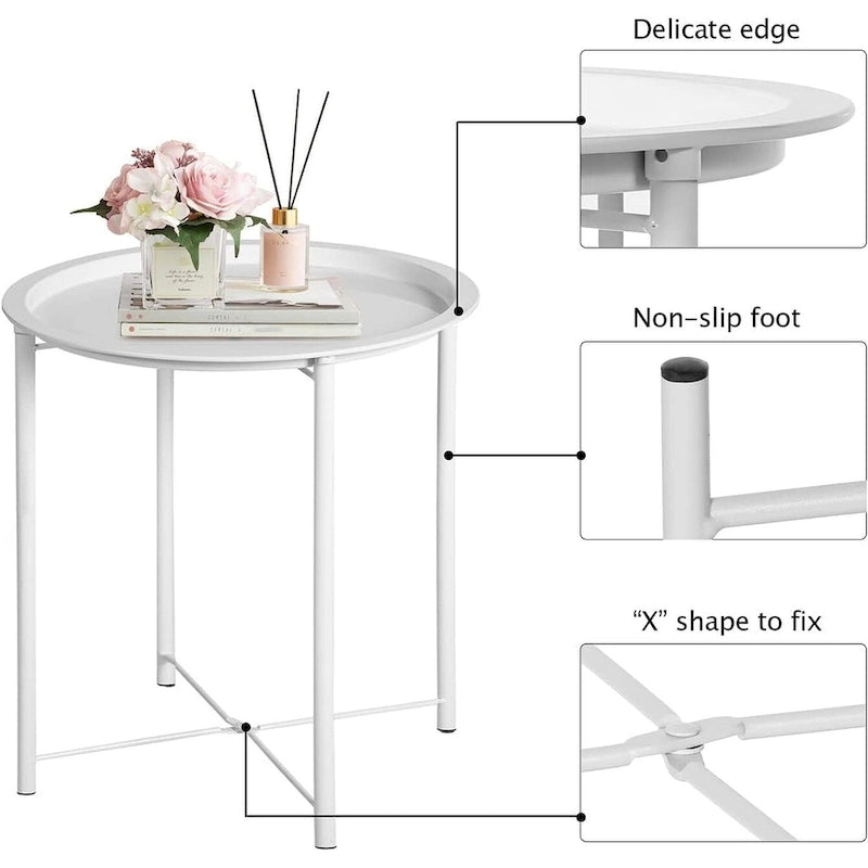 Table d'appoint/de chevet VECELO, ronde et pliante, en métal antirouille et imperméable, pour salon, chambre ou table de nuit.-34