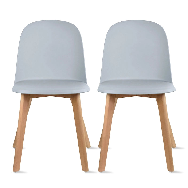 Ensemble de 2 chaises de salle à manger avec dossier, sans accoudoirs, assise en plastique et pieds en bois, idéales pour la cuisine, le bureau ou un ordinateur.-35