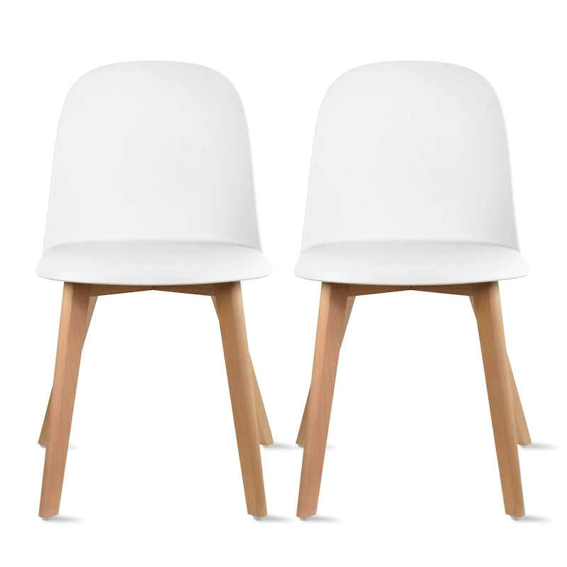Ensemble de 2 chaises de salle à manger avec dossier, sans accoudoirs, assise en plastique et pieds en bois, idéales pour la cuisine, le bureau ou un ordinateur.-36
