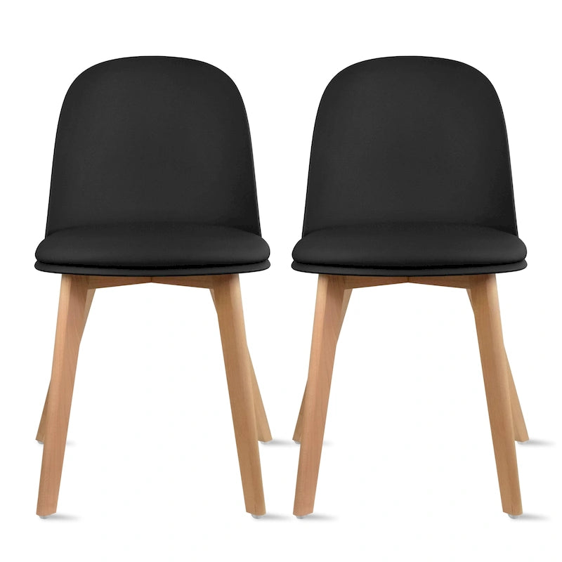 Ensemble de 2 chaises de salle à manger avec dossier, sans accoudoirs, assise en plastique et pieds en bois, idéales pour la cuisine, le bureau ou un ordinateur.-39