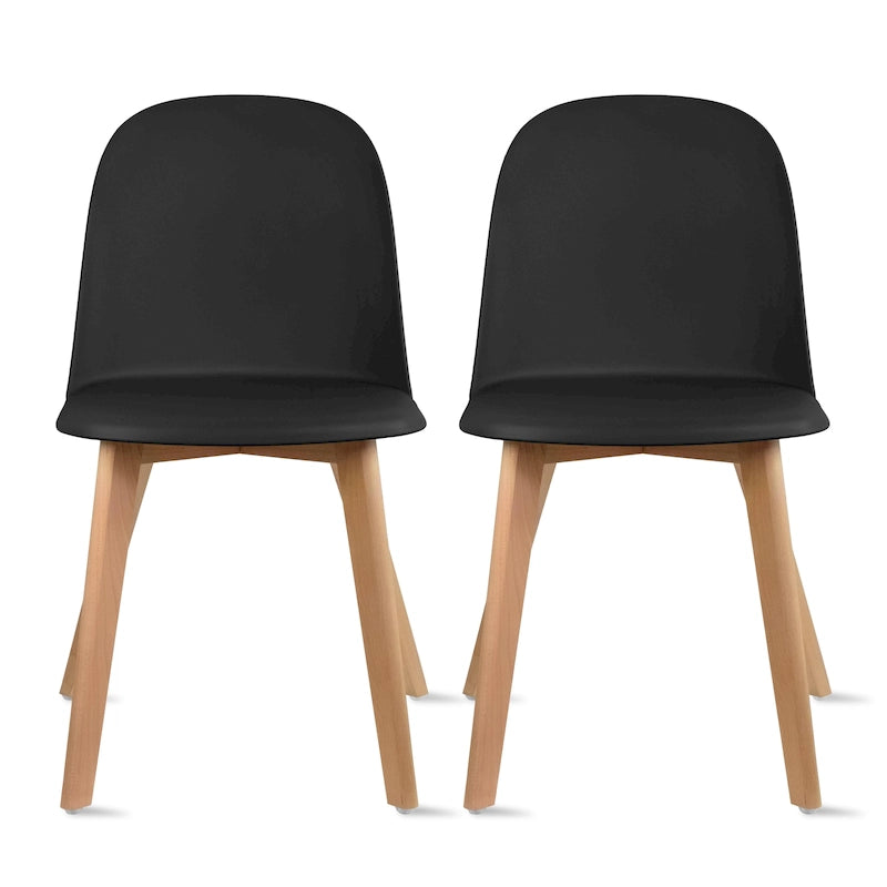 Ensemble de 2 chaises de salle à manger avec dossier, sans accoudoirs, assise en plastique et pieds en bois, idéales pour la cuisine, le bureau ou un ordinateur.-40