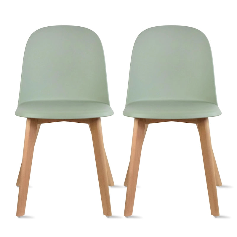Ensemble de 2 chaises de salle à manger avec dossier, sans accoudoirs, assise en plastique et pieds en bois, idéales pour la cuisine, le bureau ou un ordinateur.-41