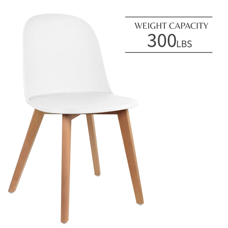 Ensemble de 2 chaises de salle à manger avec dossier, sans accoudoirs, assise en plastique et pieds en bois, idéales pour la cuisine, le bureau ou un ordinateur.-3
