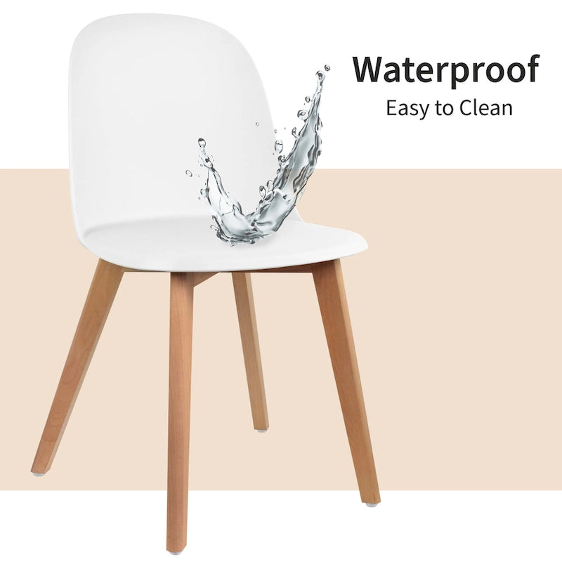 Ensemble de 2 chaises de salle à manger avec dossier, sans accoudoirs, assise en plastique et pieds en bois, idéales pour la cuisine, le bureau ou un ordinateur.-4
