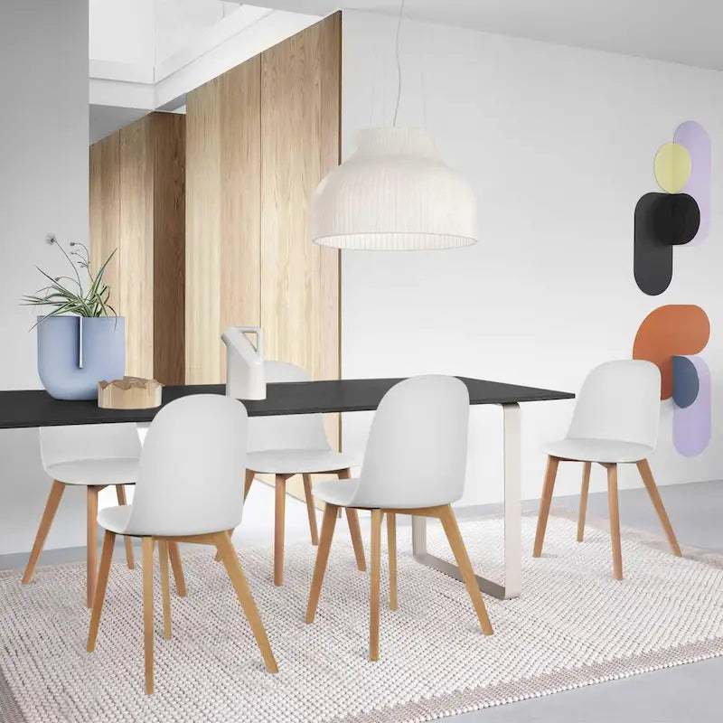 Ensemble de 2 chaises de salle à manger avec dossier, sans accoudoirs, assise en plastique et pieds en bois, idéales pour la cuisine, le bureau ou un ordinateur.-10