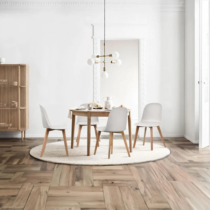 Ensemble de 2 chaises de salle à manger avec dossier, sans accoudoirs, assise en plastique et pieds en bois, idéales pour la cuisine, le bureau ou un ordinateur.-11