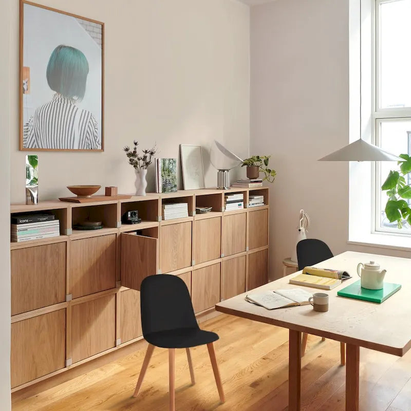Ensemble de 2 chaises de salle à manger avec dossier, sans accoudoirs, assise en plastique et pieds en bois, idéales pour la cuisine, le bureau ou un ordinateur.-13
