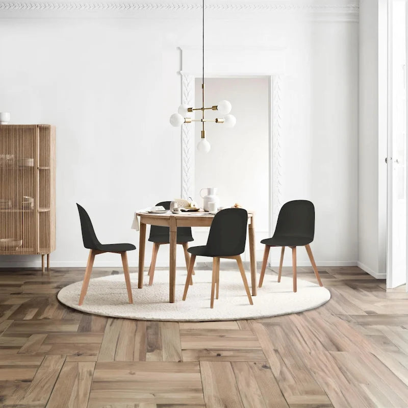 Ensemble de 2 chaises de salle à manger avec dossier, sans accoudoirs, assise en plastique et pieds en bois, idéales pour la cuisine, le bureau ou un ordinateur.-14
