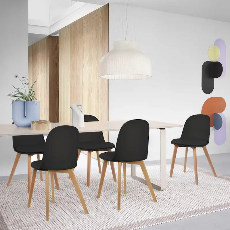 Ensemble de 2 chaises de salle à manger avec dossier, sans accoudoirs, assise en plastique et pieds en bois, idéales pour la cuisine, le bureau ou un ordinateur.-16