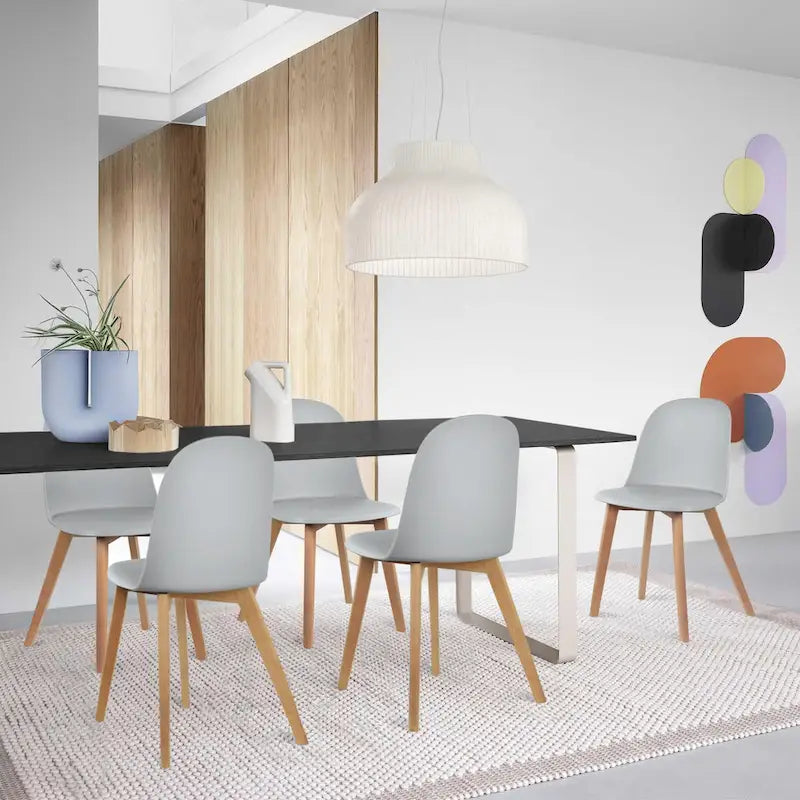 Ensemble de 2 chaises de salle à manger avec dossier, sans accoudoirs, assise en plastique et pieds en bois, idéales pour la cuisine, le bureau ou un ordinateur.-20