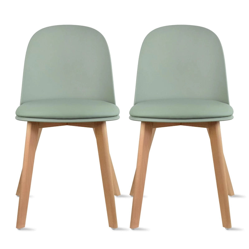 Ensemble de 2 chaises de salle à manger avec dossier, sans accoudoirs, assise en plastique et pieds en bois, idéales pour la cuisine, le bureau ou un ordinateur.-21