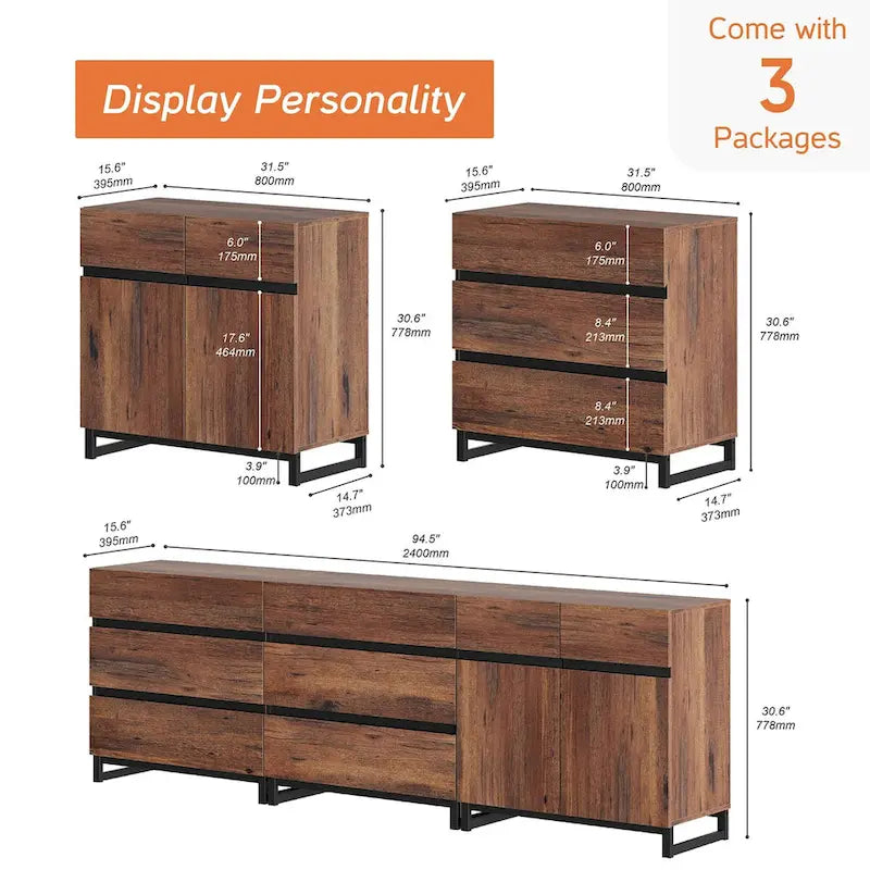Meuble de rangement WAMPAT, buffet moderne 3 en 1-5