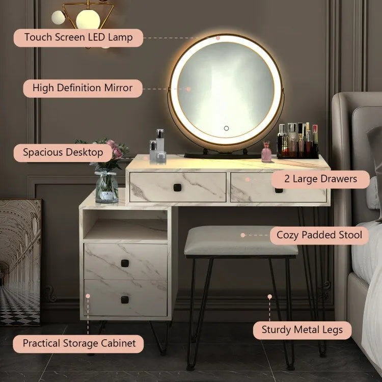 Coiffeuse moderne avec armoire de rangement - 31,5 x 16 x 30 (L x l x H)