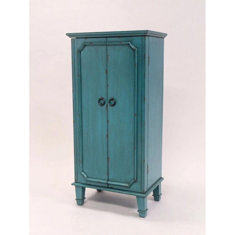 Armoire à bijoux vintage turquoise peinte à la main avec poignées de tiroir antiques - 35 x 48 x 102 cm-2