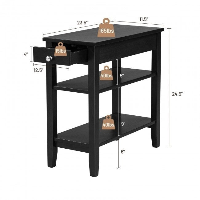 Table d'appoint gain de place avec tiroir et étagères de rangement ouvertes à 2 niveaux-3