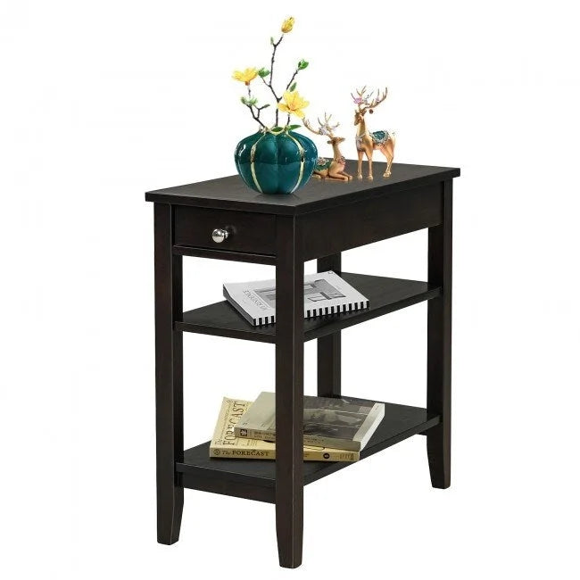 Table d'appoint gain de place avec tiroir et étagères de rangement ouvertes à 2 niveaux-10