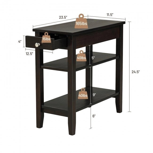 Table d'appoint gain de place avec tiroir et étagères de rangement ouvertes à 2 niveaux-12