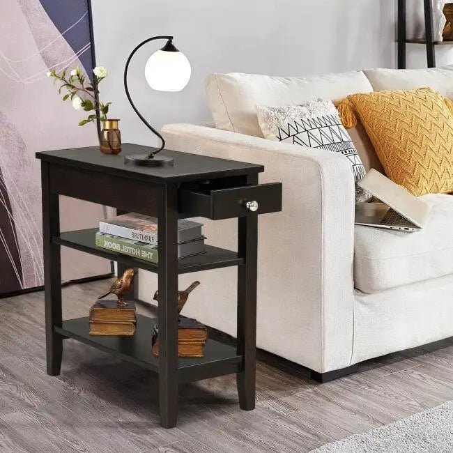 Table d'appoint gain de place avec tiroir et étagères de rangement ouvertes à 2 niveaux-14