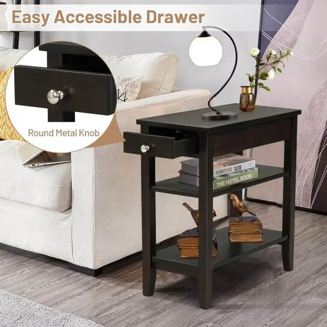 Table d'appoint gain de place avec tiroir et étagères de rangement ouvertes à 2 niveaux-17