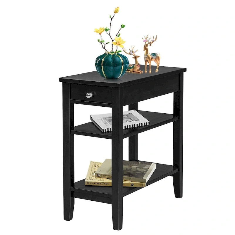 Table d'appoint gain de place avec tiroir et étagères de rangement ouvertes à 2 niveaux-18