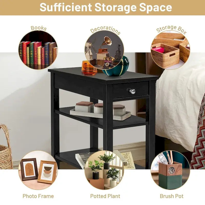 Table d'appoint gain de place avec tiroir et étagères de rangement ouvertes à 2 niveaux-24