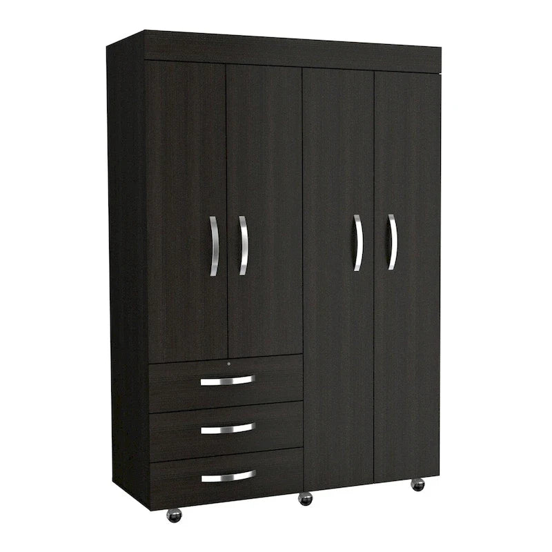 Armoire mobile Denver avec tringles, meuble à double porte, 3 tiroirs et 2 étagères - Non disponible-9