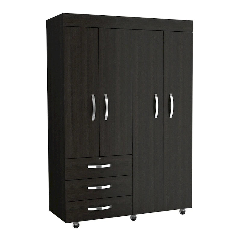 Armoire mobile Denver avec tringles, meuble à double porte, 3 tiroirs et 2 étagères - Non disponible