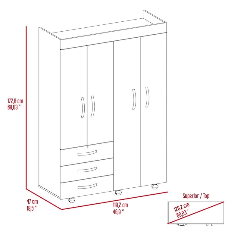 Armoire mobile Denver avec tringles, meuble à double porte, 3 tiroirs et 2 étagères - Non disponible-3