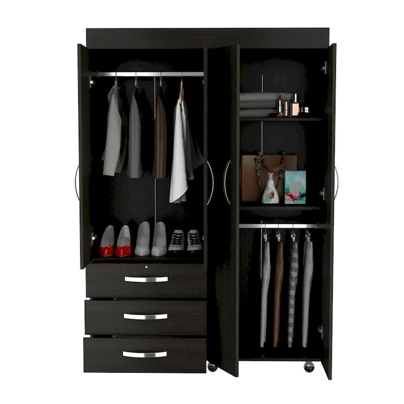 Armoire mobile Denver avec tringles, meuble à double porte, 3 tiroirs et 2 étagères - Non disponible-6