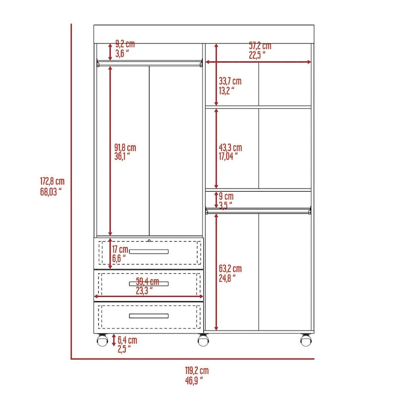 Armoire mobile Denver avec tringles, meuble à double porte, 3 tiroirs et 2 étagères - Non disponible-7