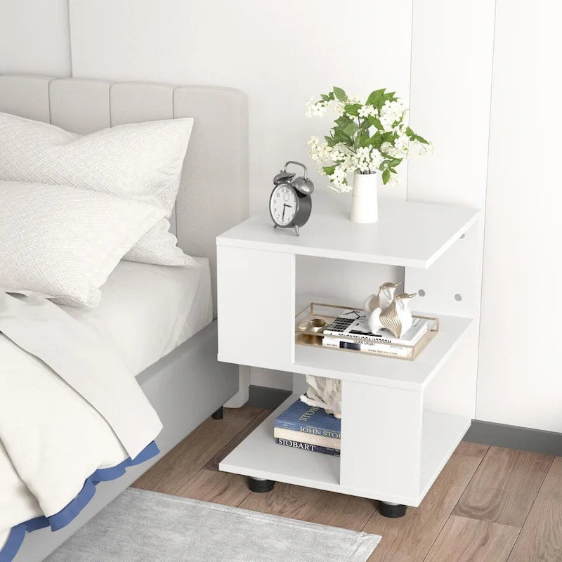 Tables de chevet modernes à deux niveaux en forme de cube magique avec un design rectangulaire creux intemporel