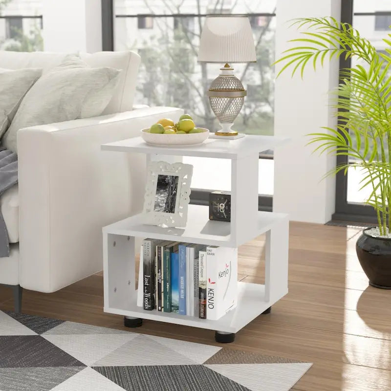 Tables de chevet modernes à deux niveaux en forme de cube magique avec un design rectangulaire creux intemporel-3