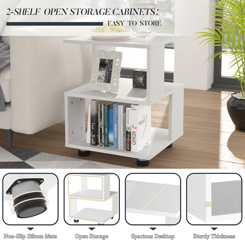 Tables de chevet modernes à deux niveaux en forme de cube magique avec un design rectangulaire creux intemporel-4