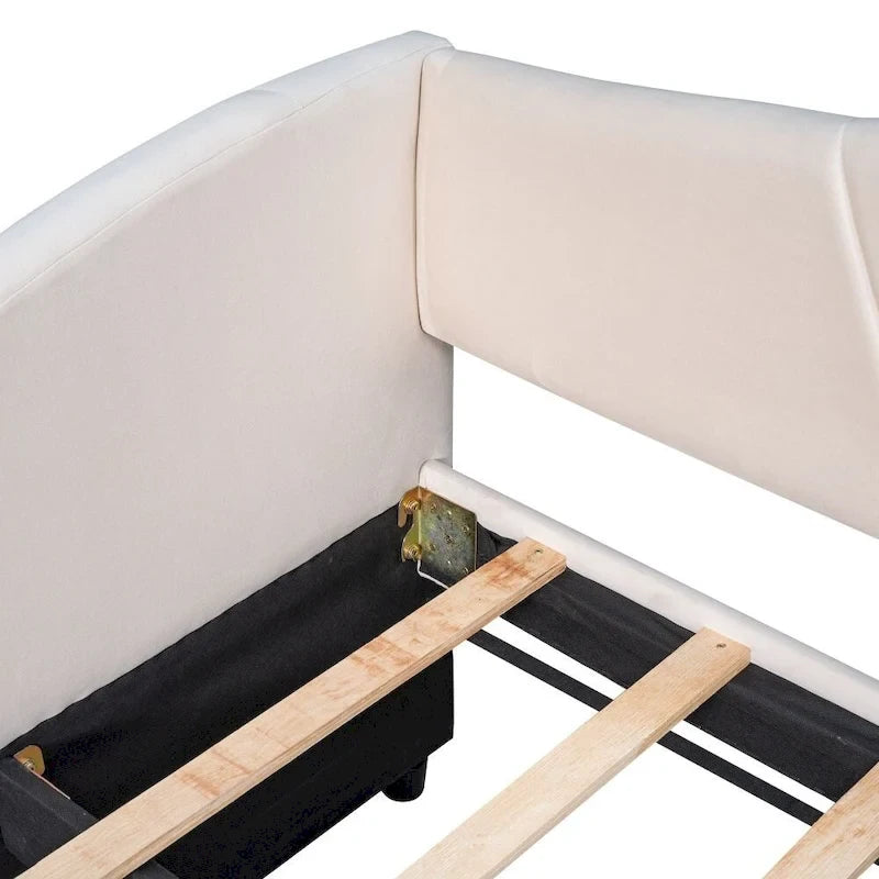 Canapé-lit de jour rembourré, format simple, avec lit gigogne et sommier à lattes en bois-5