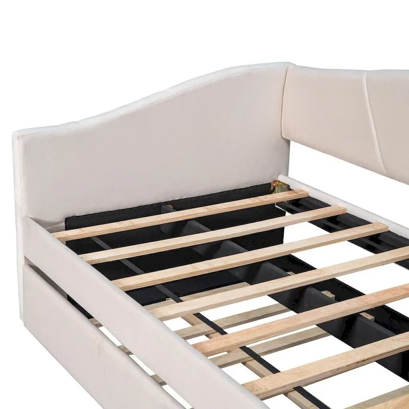 Canapé-lit de jour rembourré, format simple, avec lit gigogne et sommier à lattes en bois-6