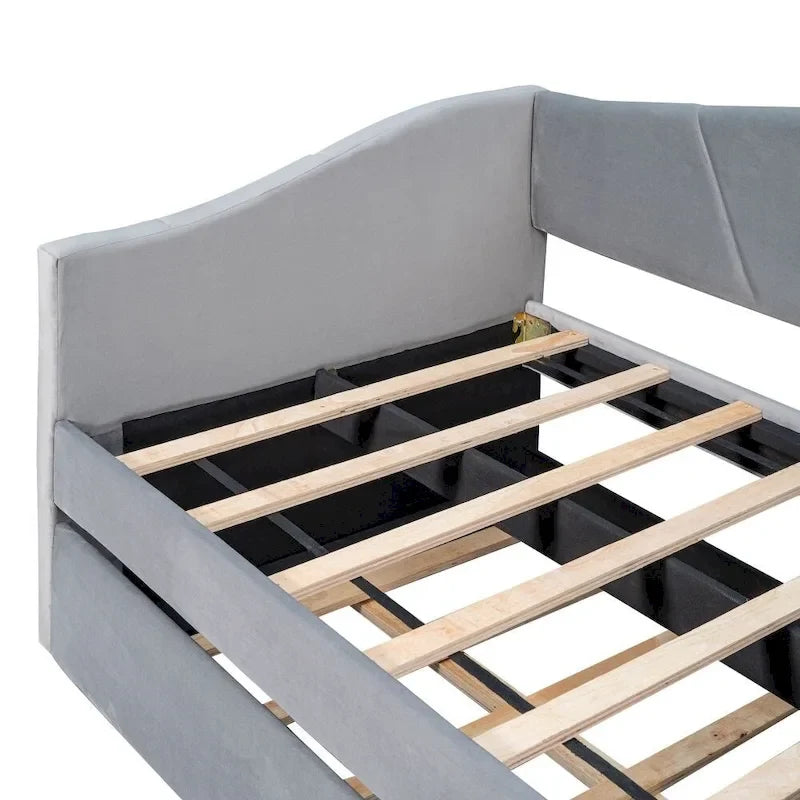 Canapé-lit de jour rembourré, format simple, avec lit gigogne et sommier à lattes en bois-11