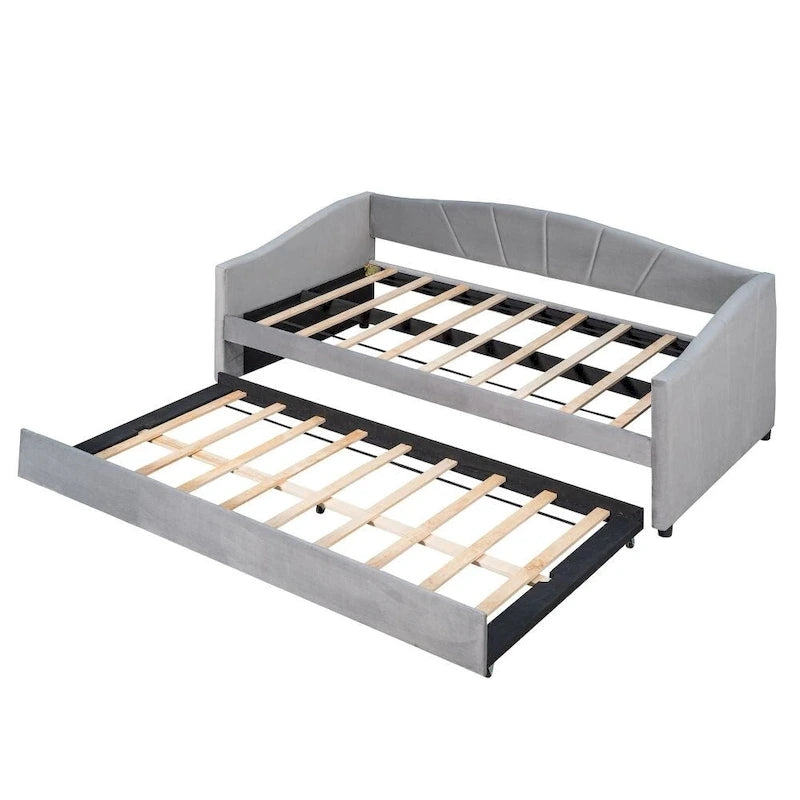 Canapé-lit de jour rembourré, format simple, avec lit gigogne et sommier à lattes en bois-12