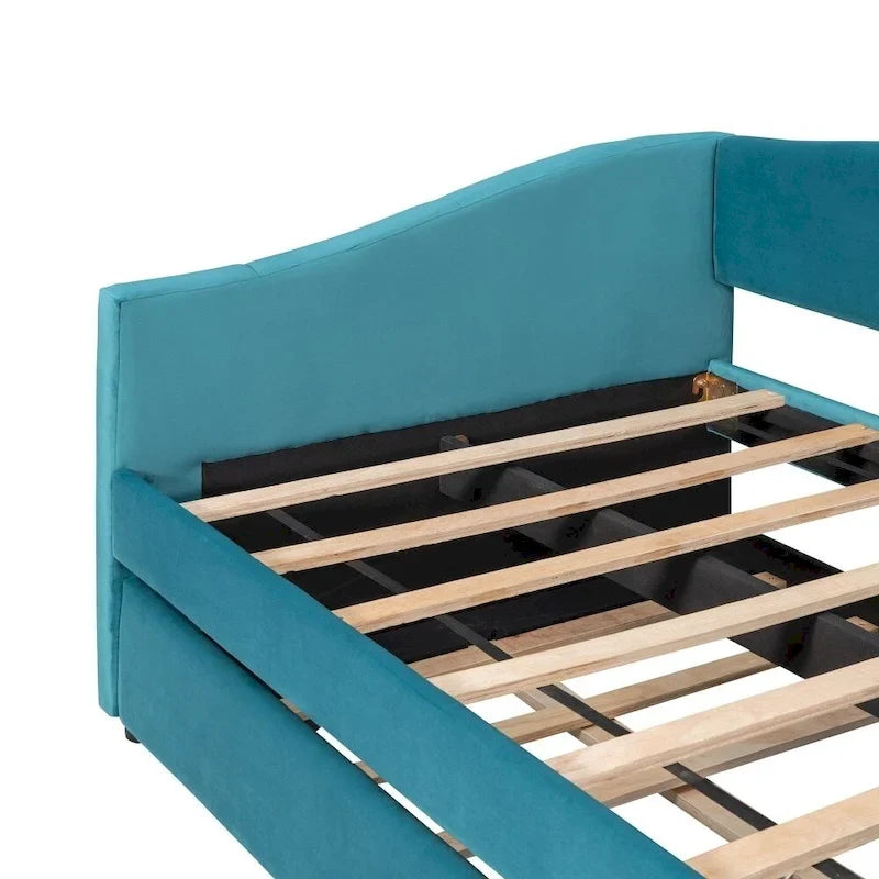 Canapé-lit de jour rembourré, format simple, avec lit gigogne et sommier à lattes en bois-19