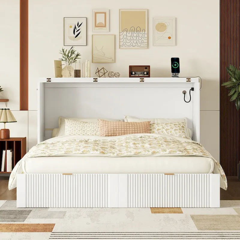 Lit escamotable Queen Size avec tiroir et prises électriques-23