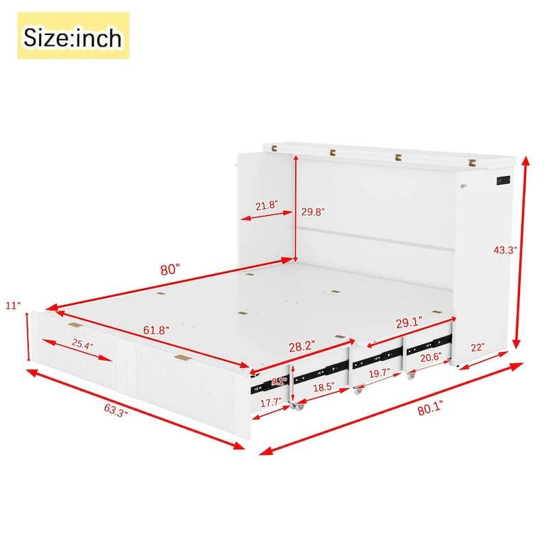 Lit escamotable Queen Size avec tiroir et prises électriques-15