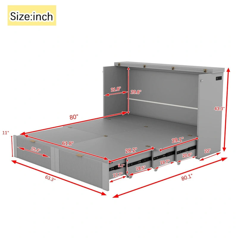 Lit escamotable Queen Size avec tiroir et prises électriques-17