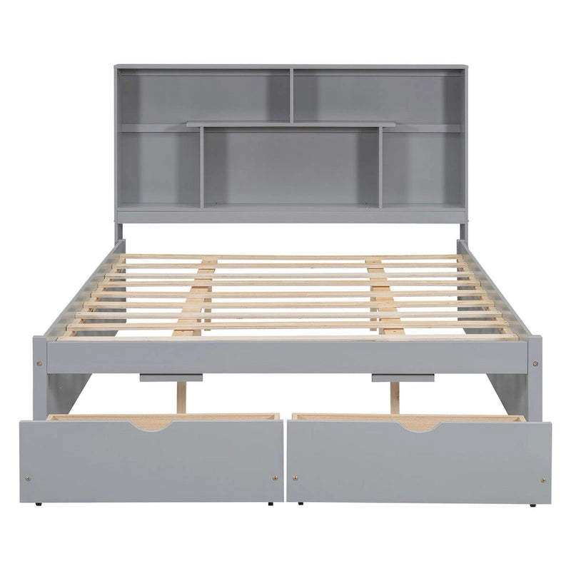 Lit plateforme Queen Size avec tête de lit de rangement et 2 tiroirs-9