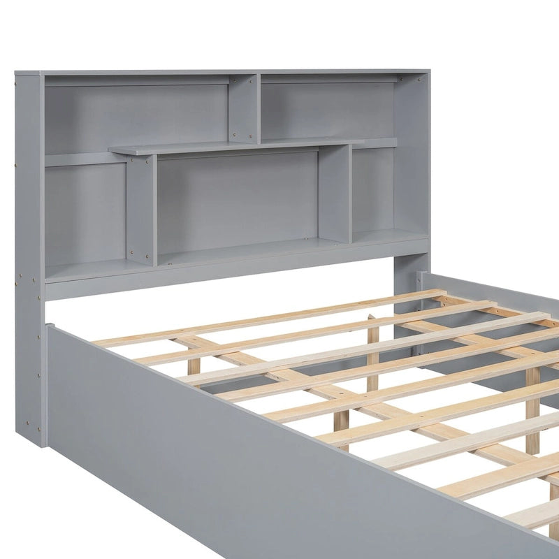 Lit plateforme Queen Size avec tête de lit de rangement et 2 tiroirs-11